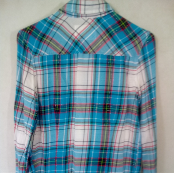 Aeropostale Blue Plaid L/S Button Down Casual Shirt Top Med - Picture 3 of 5